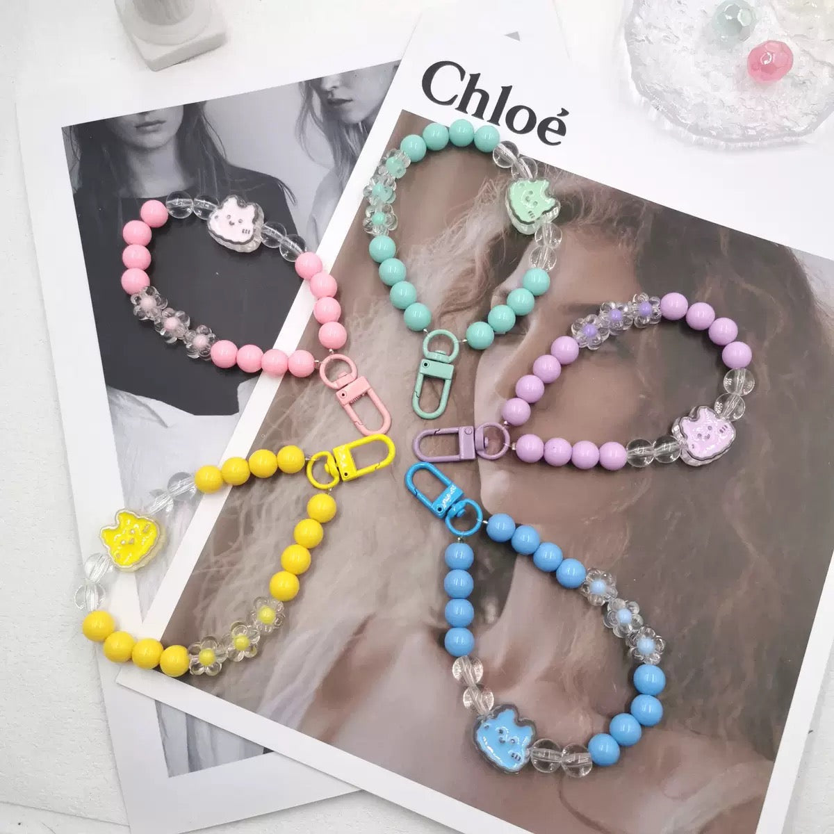 Solid color acrylic beads phone case pendant, phone lanyard, bracelet, DIY phone case accessory 10pcs