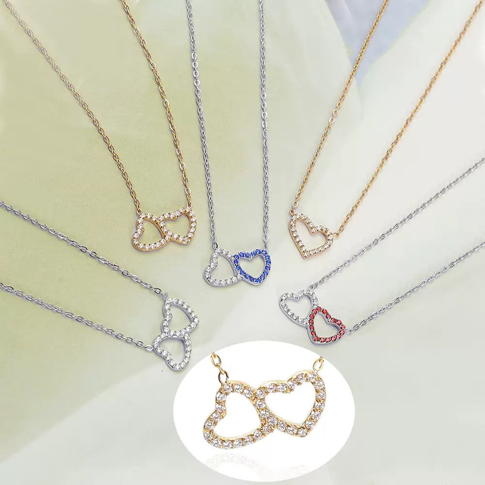 Titanium steel heart-shaped necklace heart-shaped double-ring necklace for women light luxury niche design lockbone necklace 2pcs