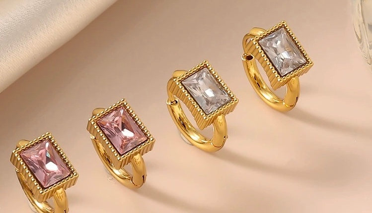 Zircon-studded earrings with 18K gold-plated ear backs, exquisite stainless steel light luxury jewelry with a high-end feel, titanium steel accessories.
