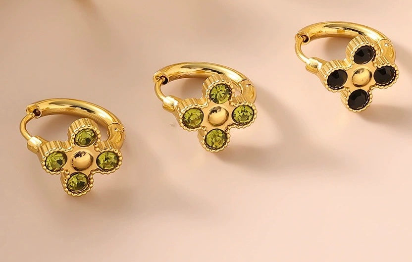 Zircon-studded earrings with 18K gold-plated ear backs, exquisite stainless steel light luxury jewelry with a high-end feel, titanium steel accessories.