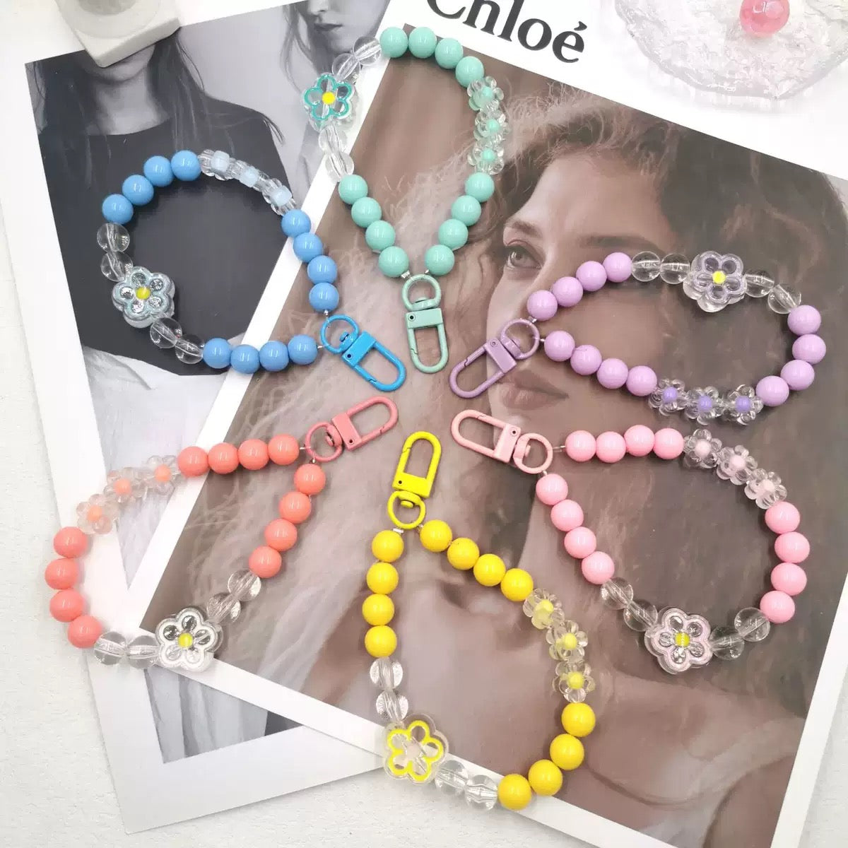 Solid color acrylic beads phone case pendant, phone lanyard, bracelet, DIY phone case accessory 10pcs