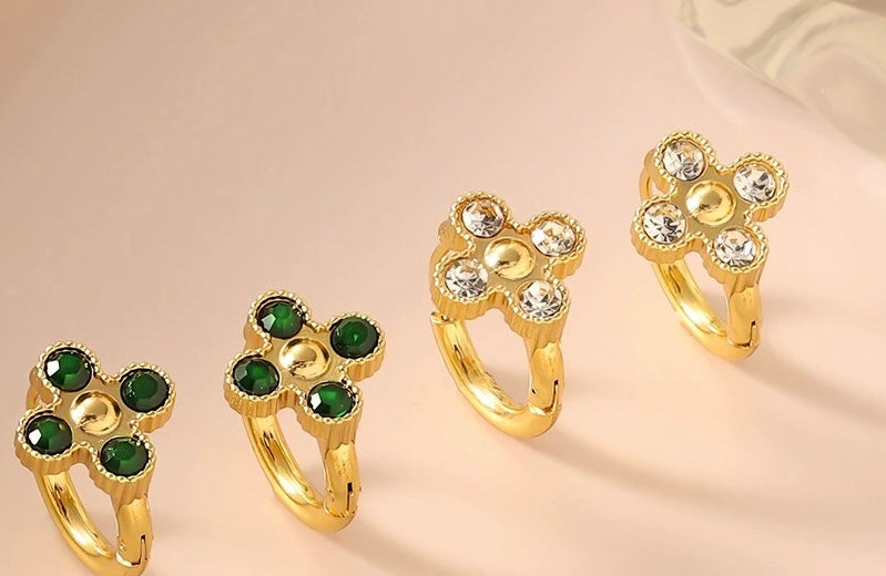Zircon-studded earrings with 18K gold-plated ear backs, exquisite stainless steel light luxury jewelry with a high-end feel, titanium steel accessories.