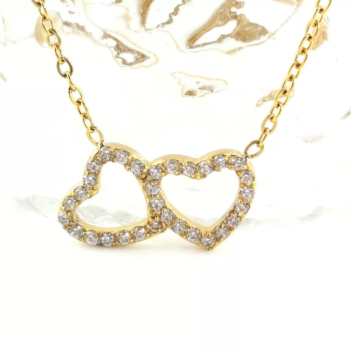 Titanium steel heart-shaped necklace heart-shaped double-ring necklace for women light luxury niche design lockbone necklace 2pcs