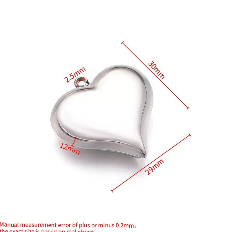 Stainless steel heart-shaped pendant three-dimensional heart-shaped pendant, polished and non-fading necklace and bracelet DIY stainless steel pendant