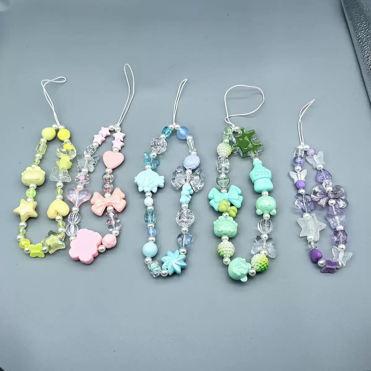 Candy cartoon bow-shaped mobile phone chain, bead-shaped mobile phone hanger string, mobile phone case pendant, wrist strap for shock protection 10pcs