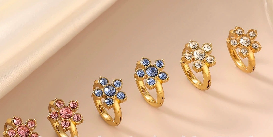 Zircon-studded earrings with 18K gold-plated ear backs, exquisite stainless steel light luxury jewelry with a high-end feel, titanium steel accessories.