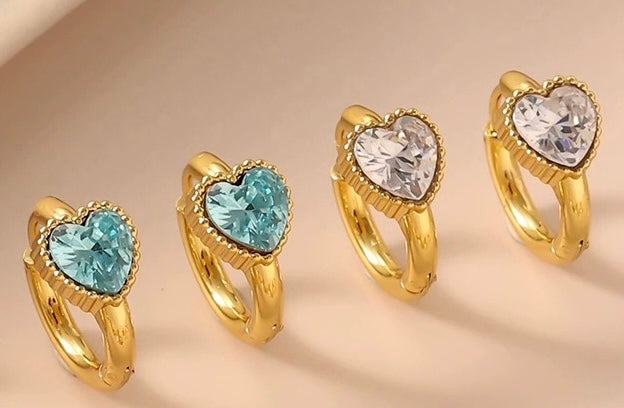Zircon-studded earrings with 18K gold-plated ear backs, exquisite stainless steel light luxury jewelry with a high-end feel, titanium steel accessories.