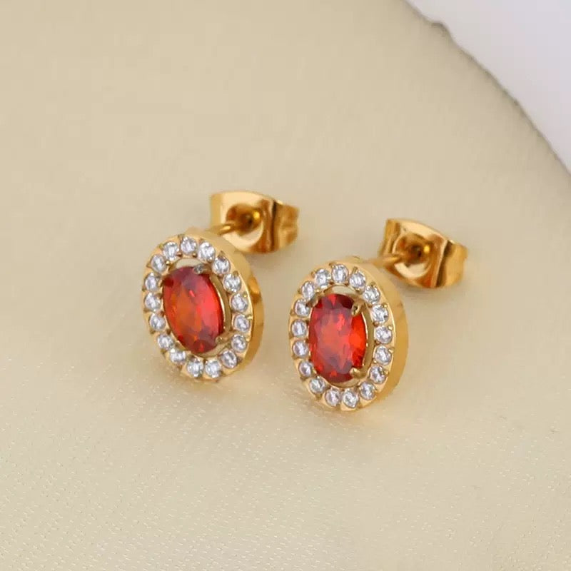 Luxury micro-set zircon stud earrings for women 18K gold stainless steel double-set gemstone stud earrings golden titanium steel earrings