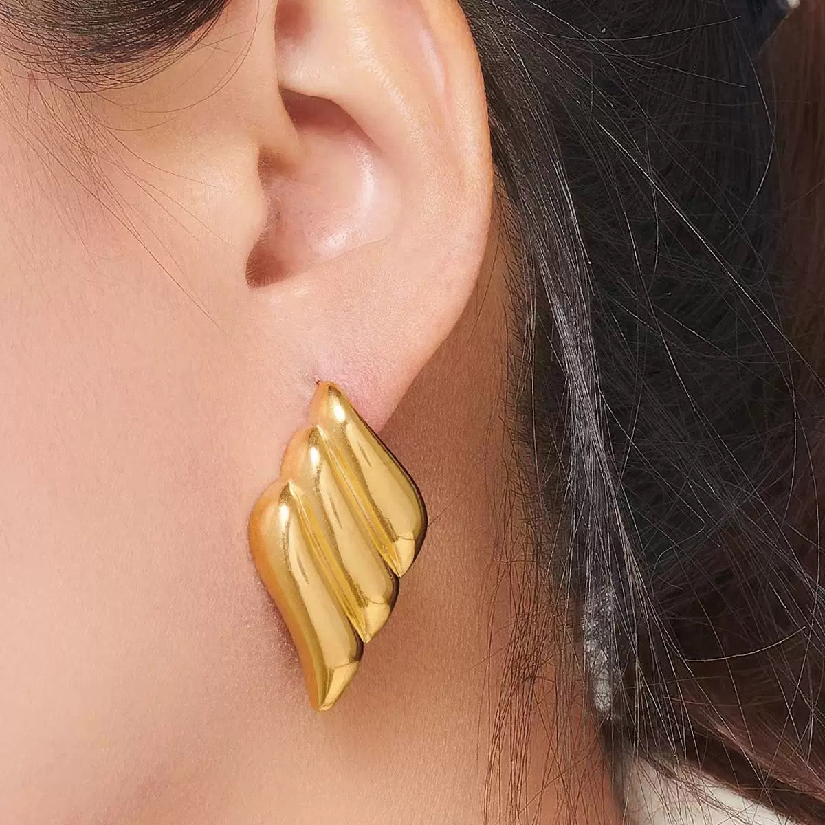 Hot-selling stainless steel minimalist style oil-pressure earrings with 18K genuine gold plated ear ornaments 12prs
