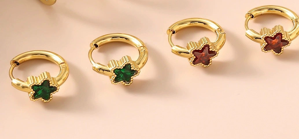 Zircon-studded earrings with 18K gold-plated ear backs, exquisite stainless steel light luxury jewelry with a high-end feel, titanium steel accessories.
