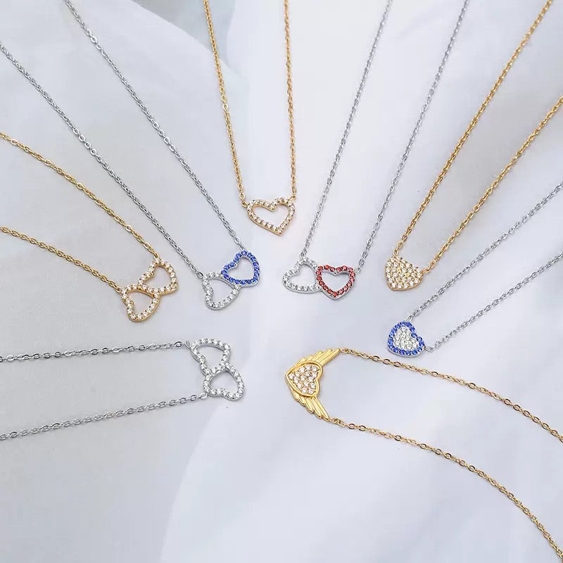 Titanium steel heart-shaped necklace heart-shaped double-ring necklace for women light luxury niche design lockbone necklace 2pcs