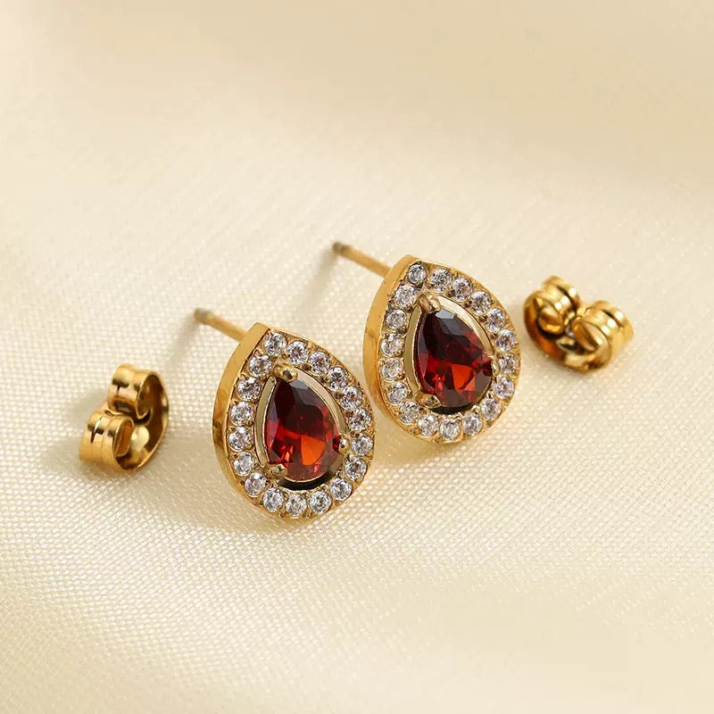Luxury micro-set zircon stud earrings for women 18K gold stainless steel double-set gemstone stud earrings golden titanium steel earrings