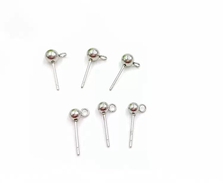 316L stainless steel bead earring post earring hoop round bead ear piercing set with ring for DIY ball earrings 100pcs