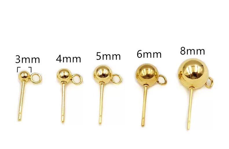 316L stainless steel bead earring post earring hoop round bead ear piercing set with ring for DIY ball earrings 100pcs