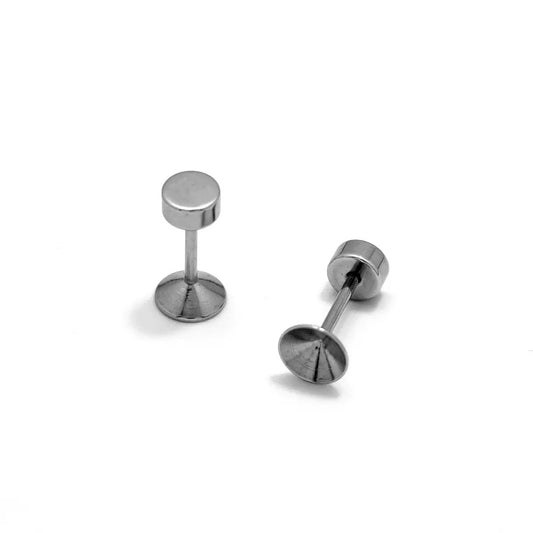 Titanium steel stud earrings, ear hooks empty ear hooks ball screws for attaching pearls stainless steel pearl-adhesive ear cup accessories 50pcs