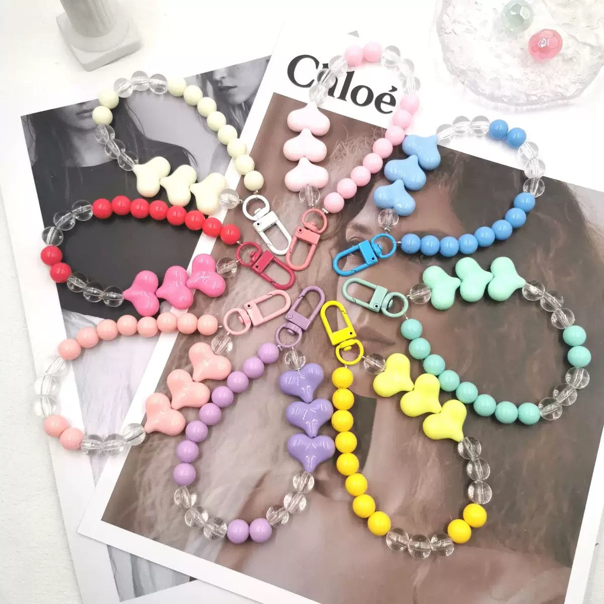 Solid color acrylic beads phone case pendant, phone lanyard, bracelet, DIY phone case accessory 10pcs