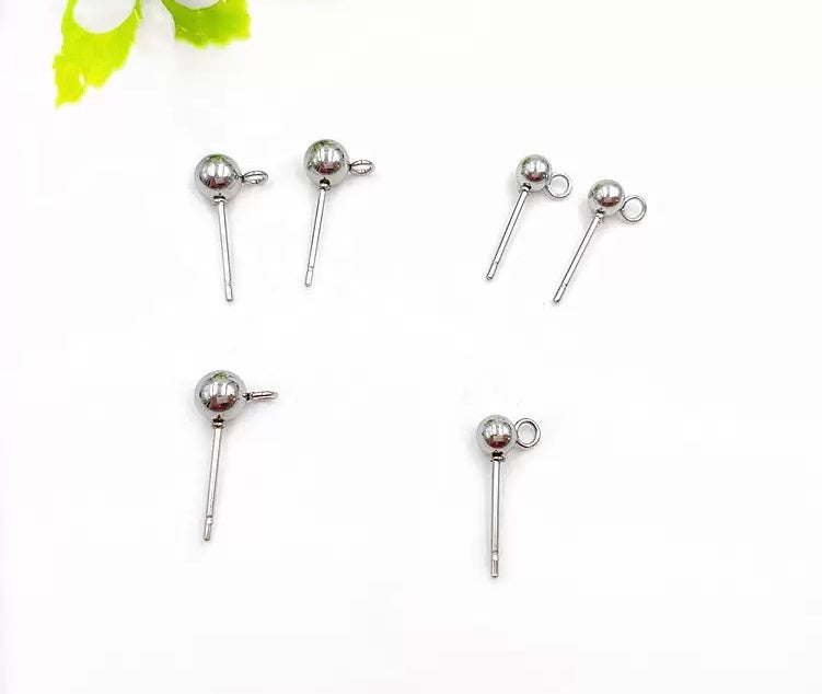 316L stainless steel bead earring post earring hoop round bead ear piercing set with ring for DIY ball earrings 100pcs