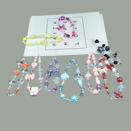Candy cartoon bow-shaped mobile phone chain, bead-shaped mobile phone hanger string, mobile phone case pendant, wrist strap for shock protection 10pcs