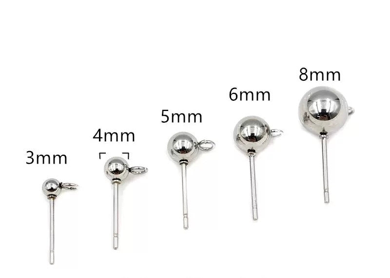 316L stainless steel bead earring post earring hoop round bead ear piercing set with ring for DIY ball earrings 100pcs