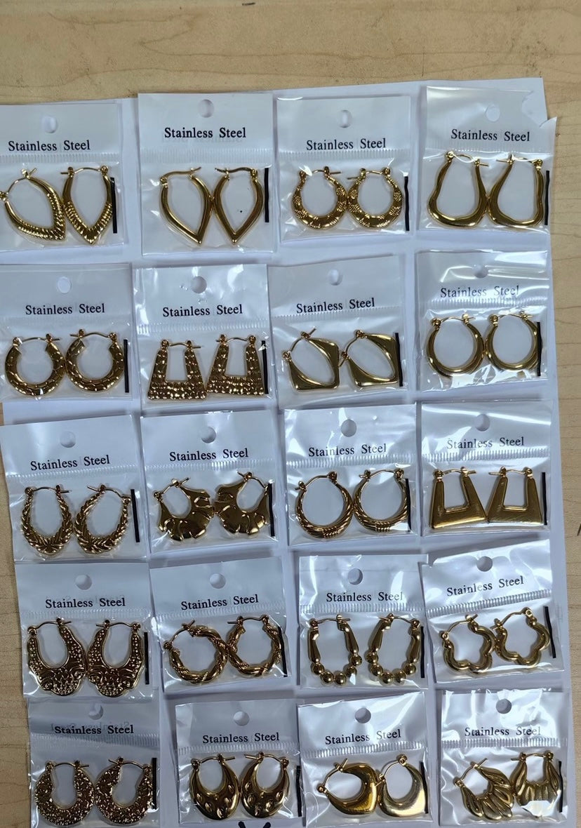 Hot-selling stainless steel minimalist style oil pressure earrings 18K genuine gold plated earrings 12prs