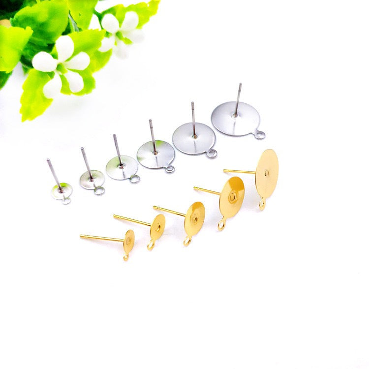316L stainless steel bead earring post earring hoop round bead ear piercing set with ring for DIY ball earrings 100pcs