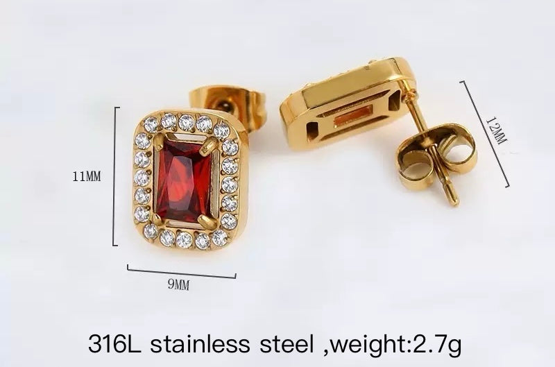Luxury micro-set zircon stud earrings for women 18K gold stainless steel double-set gemstone stud earrings golden titanium steel earrings