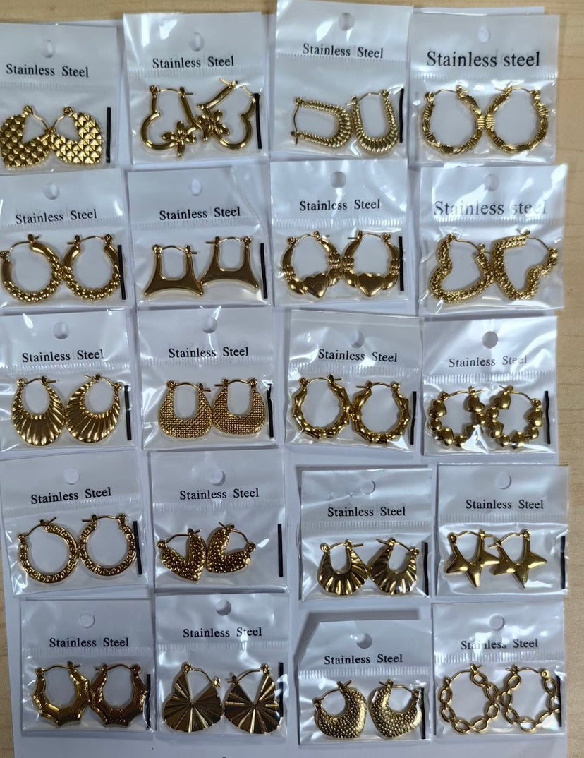 Hot-selling stainless steel minimalist style oil pressure earrings 18K genuine gold plated earrings 12prs