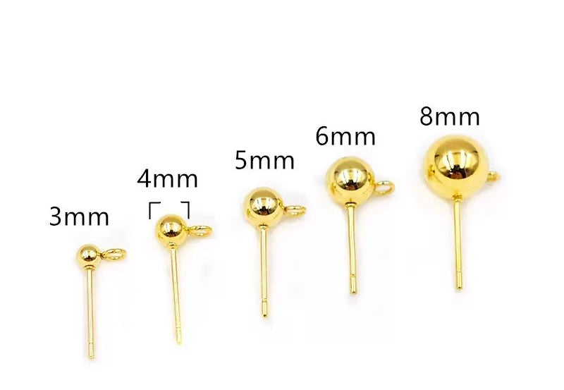 316L stainless steel bead earring post earring hoop round bead ear piercing set with ring for DIY ball earrings 100pcs