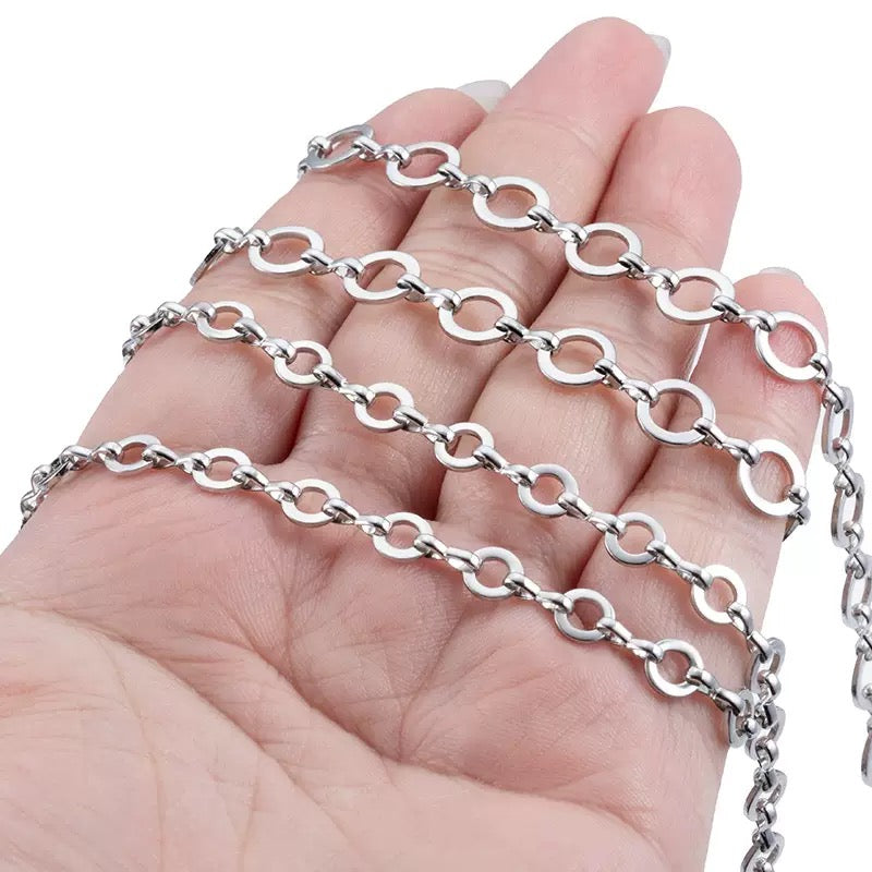 Stainless steel flat round chain handmade necklace bracelet basic chain bag chain stainless steel chain