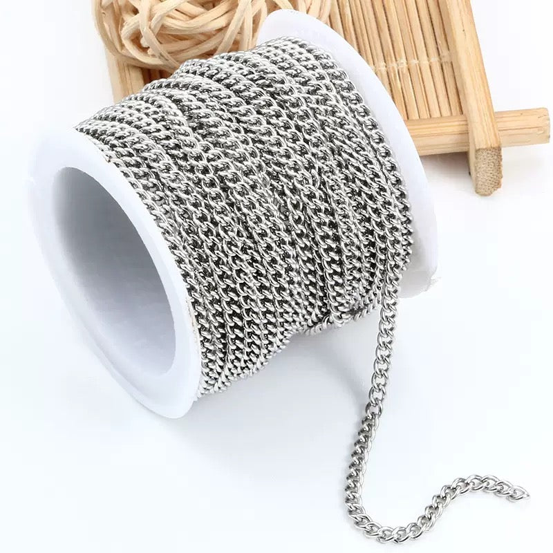 Stainless steel side-link simple and fashionable men's and women's necklace bracelet clothing chain non-fading jewelry chain 5meters
