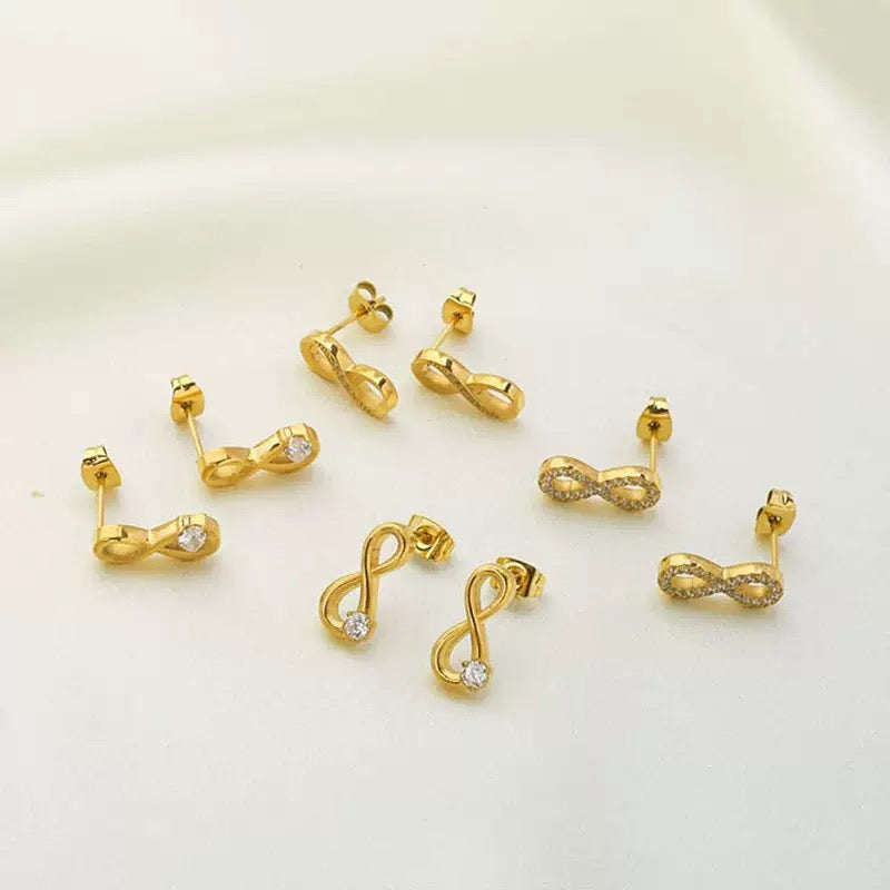 Luxury micro-set zircon stud earrings for women 18K gold stainless steel double-set gemstone stud earrings golden titanium steel earrings