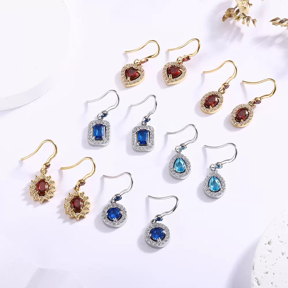 Luxury micro-set zircon stud earrings for women 18K gold stainless steel double-set gemstone stud earrings golden titanium steel earrings
