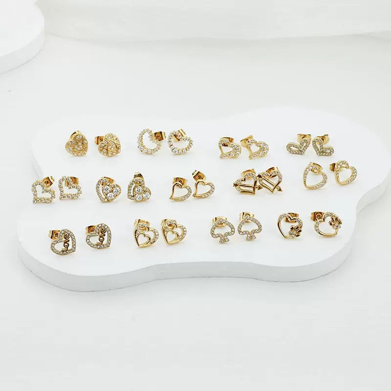 Luxury micro-set zircon stud earrings for women 18K gold stainless steel double-set gemstone stud earrings golden titanium steel earrings