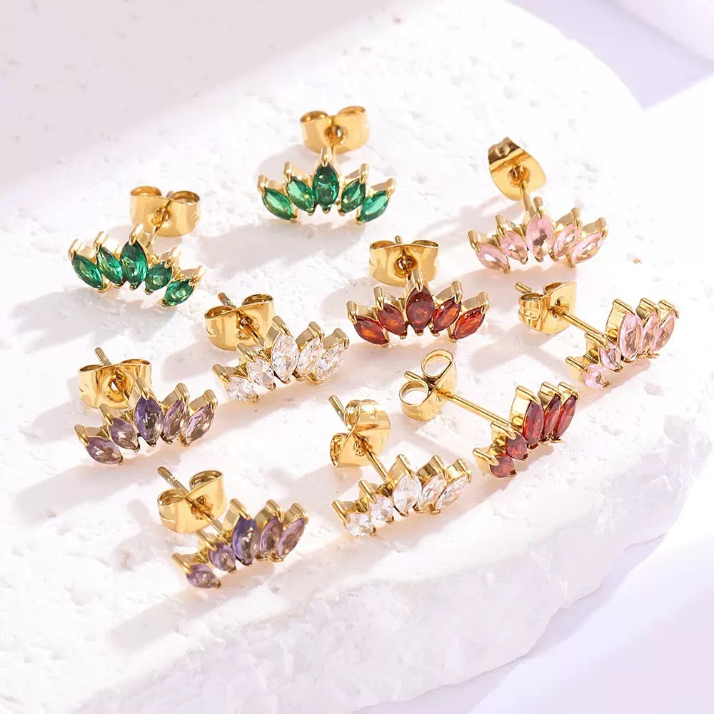 Luxury micro-set zircon stud earrings for women 18K gold stainless steel double-set gemstone stud earrings golden titanium steel earrings
